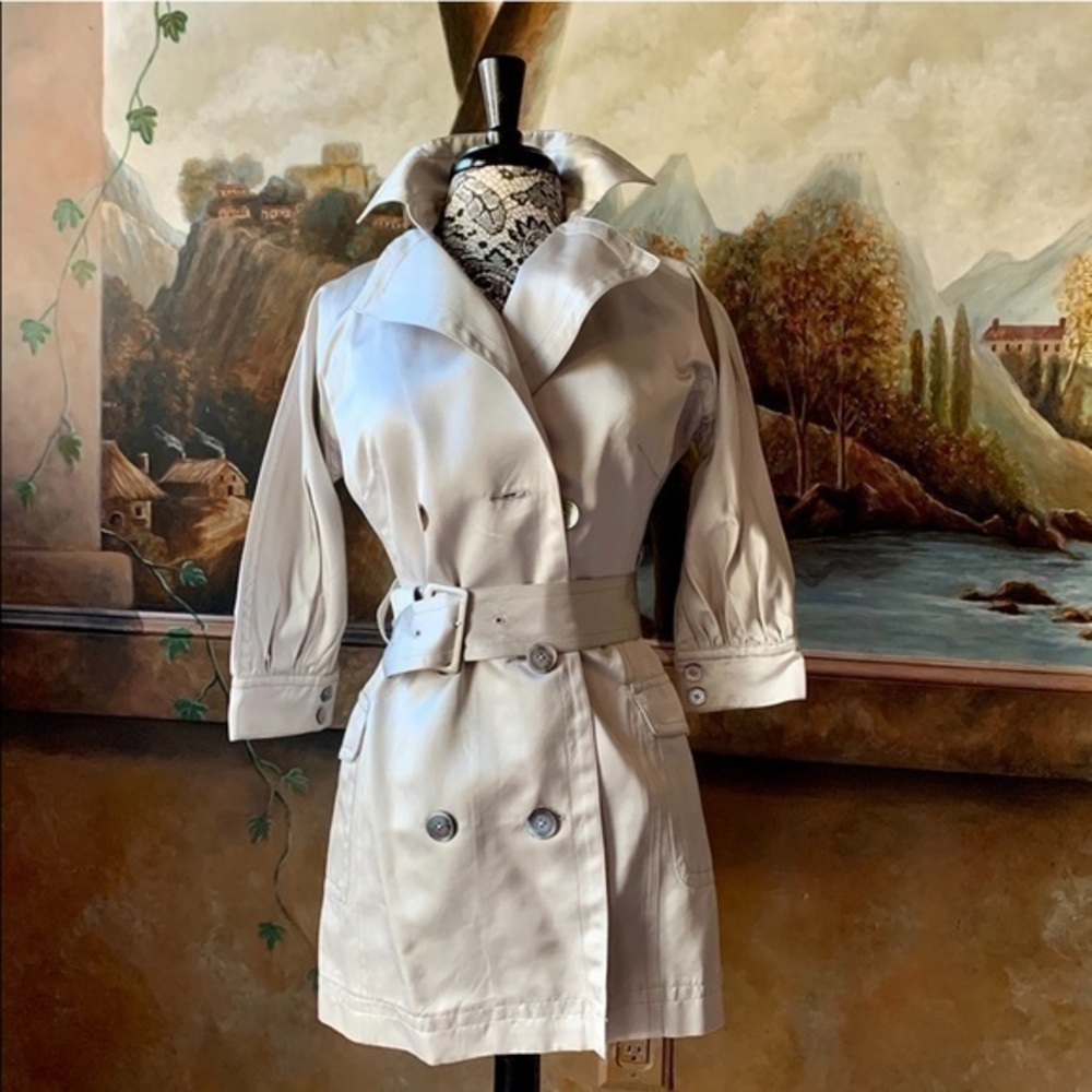 ✨🌟Silver Gray Above Knee Satin Trench Coat 🧥 2 ✨